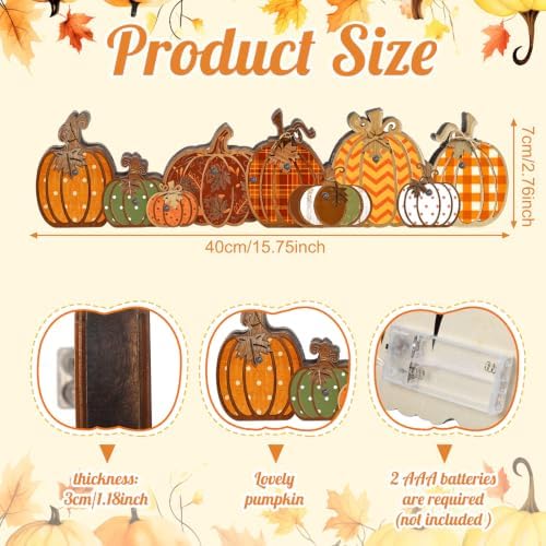 Yousoontic Fall Table Decorations, Light up Pumpkin Table Centerpieces Retro Wooden Sign Decor with LED Lights 3D Block Pumpkin Decor for Autumn Thanksgiving Harvest Farmhouse Home Mantel Desk Party