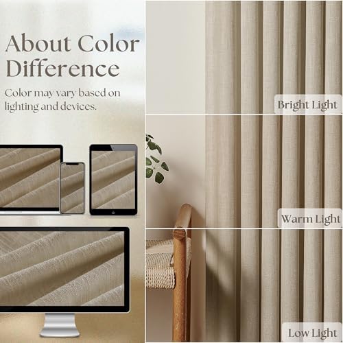 Greige 80 Inches Long Pinch Pleat Light Filtering Linen Window Curtains