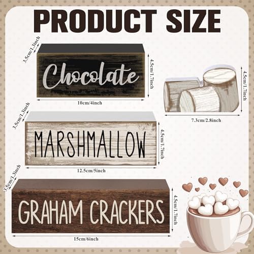 Moucuny 4 Pcs Wooden Block Signs Farmhouse Table Tiered Tray Smores Theme