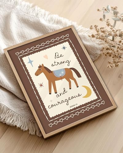 KensTro 12x16 Oak Framed Joshua 1:9 Horse Christian Wall Art