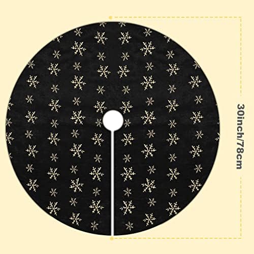 Christmas Tree Skirt Black 30 Inch Faux Fur with Gold Glitter Snowflake Soft Fluffy Tree Skirt for Christmas Party Decoration, Black Gold Snowflake