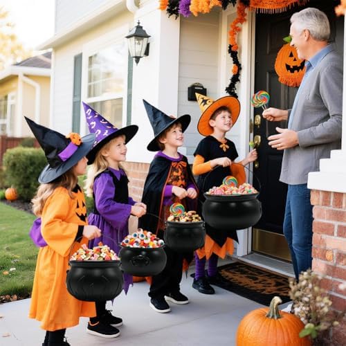 Witch Cauldron Halloween Decoration, 10 in 1 Package Large Black Plastic Candy Bowl Set, Cauldron Kettle Candy Holder Containers for Halloween Party Decor & Trick-or-Treat Bowl
