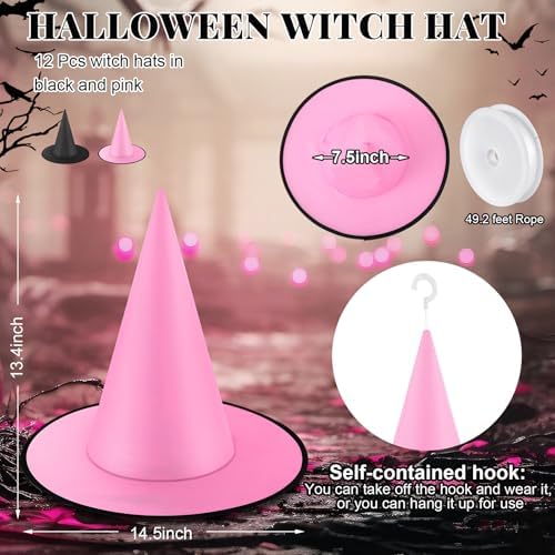 Suhine 12 Pcs Halloween Witch Hat Decor