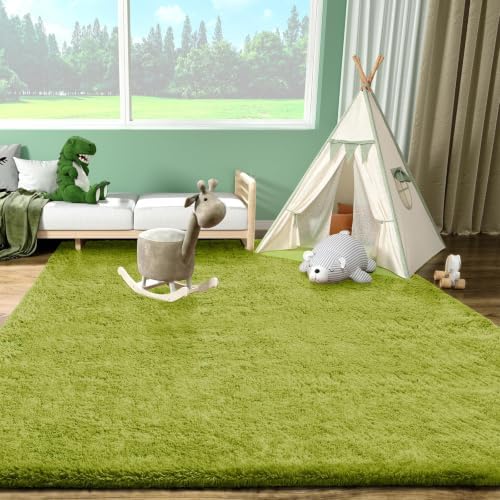 Ophanie Green Rugs for Living Room 5x8, Grass Shag Fluffy Large Fuzzy Plush Soft Carpets,Floor Shaggy Area Rugs for