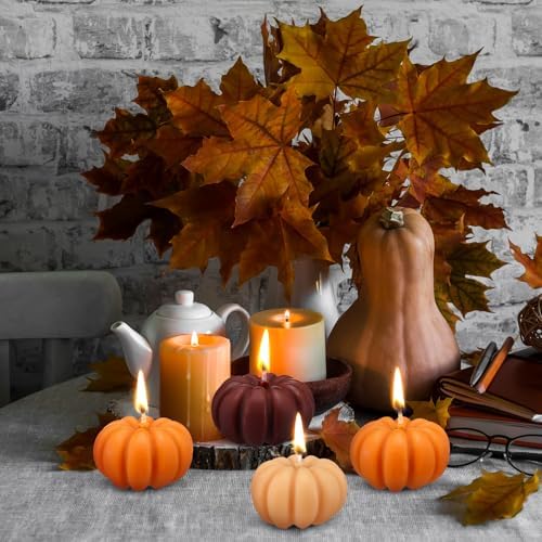 6pcs Fall Pumpkin Shaped Candles Autumn Soy Candles Thanksgiving Decor