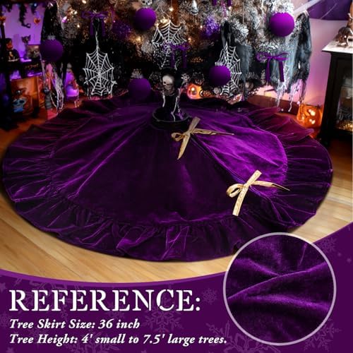 Velvet Christmas Tree Skirt, 36 Inches, Bow Style, Purple