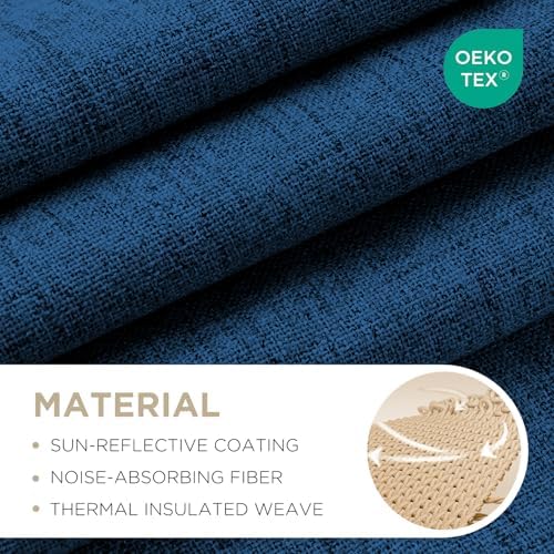 Joydeco Linen Blackout Curtains for Bedroom - 100% Light Blocking 1 Panels, Navy Blue Drapes 100" W x 108" L, Thermal