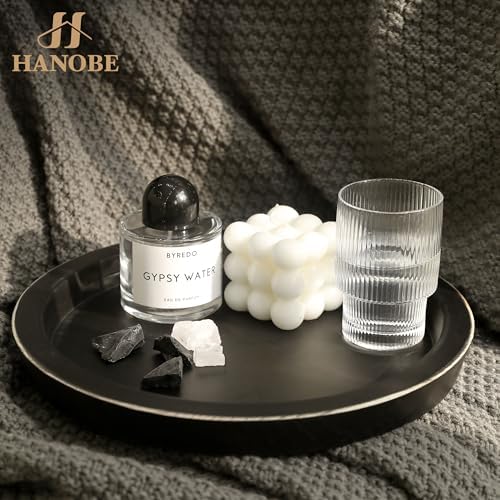Hanobe Round Wood Candle Holder Tray, Black Coffee Table Centerpiece Decor