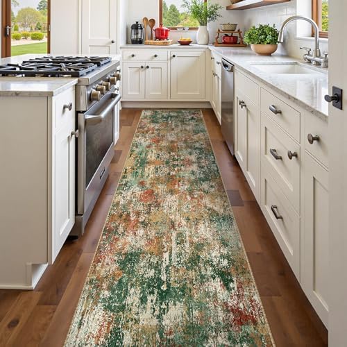 RELEANY Washable Runner 2'x10' Abstract Area Rug for Hallway Green Multi