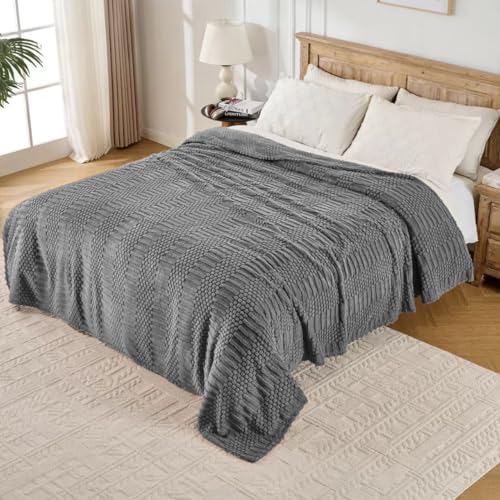 90x90 Inch Grey Queen Large Blanket - Soft & Fluffy Fleece, Neutral Tan Color, Cute & Aesthetic, Perfect for Sofa