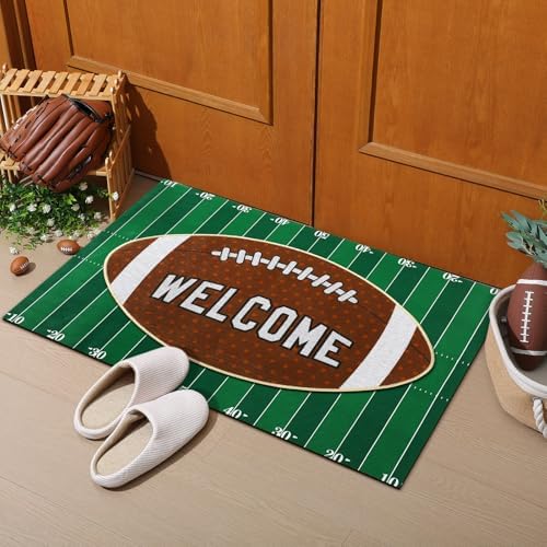 Tinideya 2 Pcs Football Door Mat Set, Outdoor Welcome Mat & Field Rug