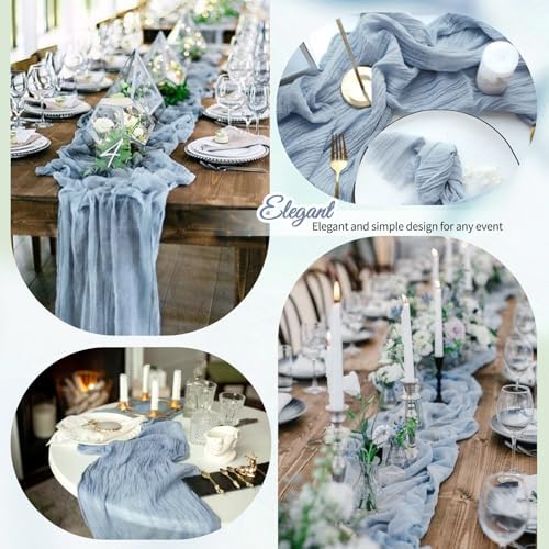12 Pack Dusty Blue Cheesecloth Table Runner 10Ft, Gauze Table Runners 21.5 x 120 inch,Semi Sheer Cheese Cloth Fabric Runner Bulk for Wedding,Party,Baby Shower,Bridal Shower