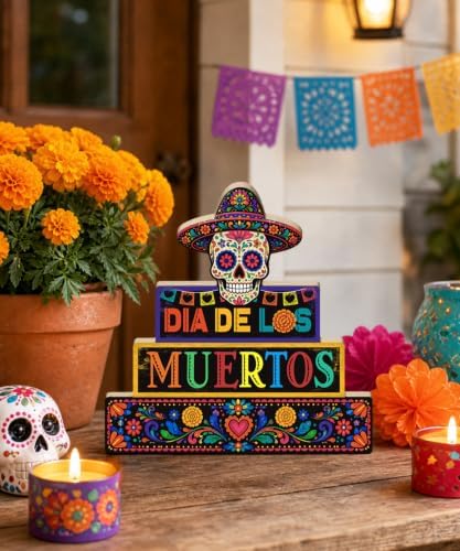 Putuo Decor Day of The Dead Table Decor Sugar Skull Dia De Los Muertos Sign
