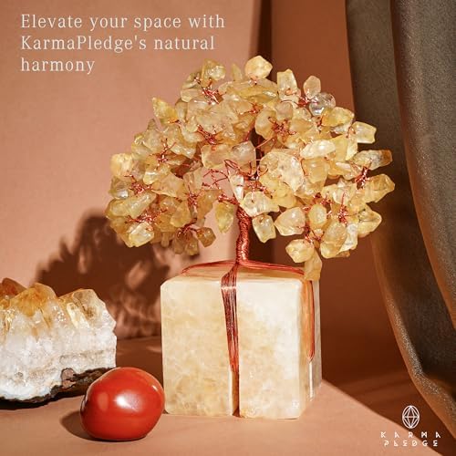 KARMAPLEDGE Chakra Tree of Life for Unique Gifts for Mom, Dad, Home and Office Decor, Handmade Citrine Healing Crystal