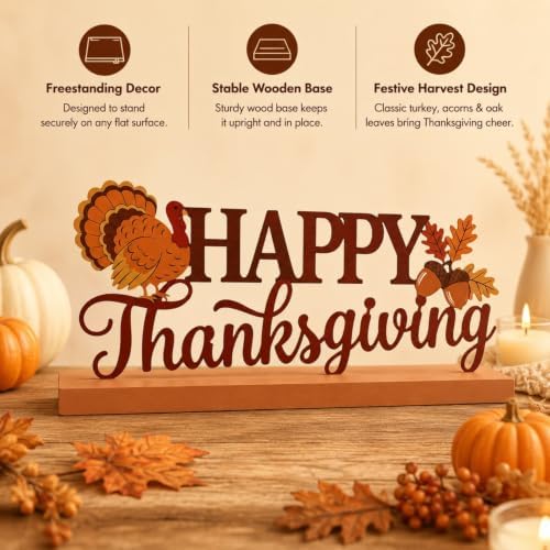 Metal Happy Thanksgiving Sign Fall Table Mantel Shelf Desk Decor