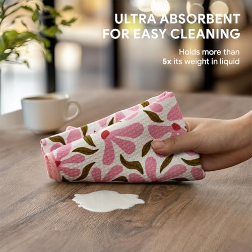 RECYCO Waffle Kitchen Towel Set of 2 - Quick Dry Microfiber Sustainable Dish Towels - Ultra Absorbent Reusable Cleaning Tea Towels - Lightweight Hand Towels,16”x 28”, Petal & Leaf