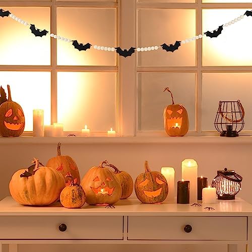 Halloween Decorations-Black Felt Bats Wood Beads Garland