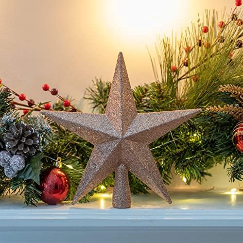 Glitter Star Christmas Tree Topper 8" Rose Gold Xmas Holiday Decor Ornament