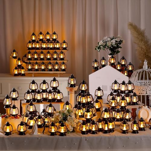 Ferraycle 120 Pcs Mini Lanterns Bulk 4 Inch Black Lamp Table Centerpieces