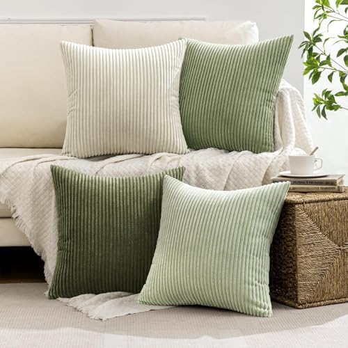 MIULEE Soft Corduroy Decorative Throw Pillow Covers Light Green 20x20