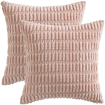MIULEE Corduroy Decorative Throw Pillow Covers 20x20 Pink Pack of 2
