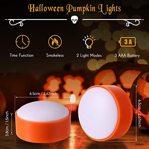 Riakrum 6 Pack Halloween Pumpkin LED Lights, Orange, White