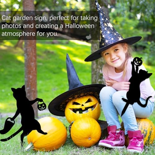 Halloween Garden Yard Decoration 2Pcs Metal Black Cat Halloween Stakes