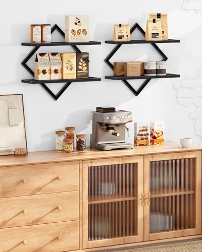 CHOEZON Floating Shelves, Set of 2 Wall Shelves, 2-Tier Hanging Shelves, Wall Shelf Set of 2, Wall Mounted Shelves, for
