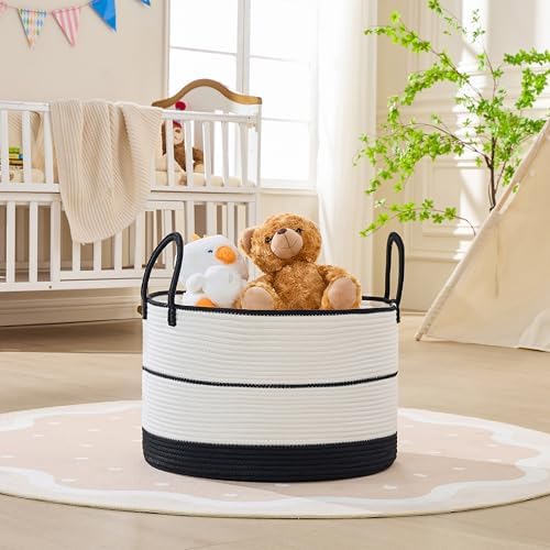 KAKAMAY Large Blanket Basket with Handles, Storage Basket for Living Room