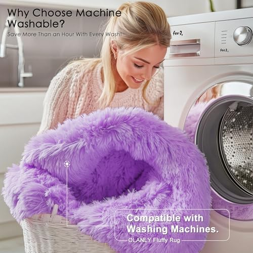 OLANLY Purple Round Rugs for Bedroom - Machine Washable, 8 ft Circle Area Rugs for Living Room, Soft and Fluffy Shaggy