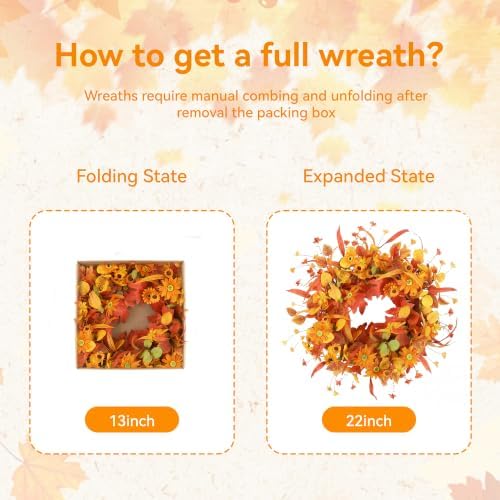 Pinkpum 22" Fall Wreath Front Door Artificial Daisy Wall Decor Autumn