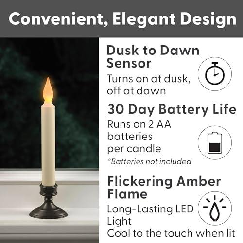 Xodus Battery Operated LED Window Candle, Dusk to Dawn Sensor, 2 Pack