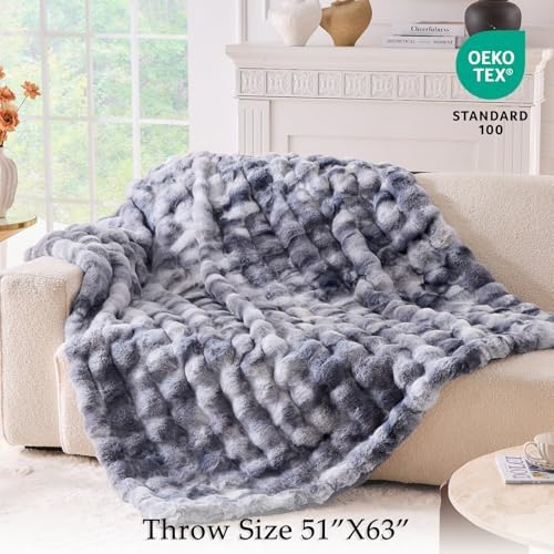 BENVWE Fluffy Faux Fur Throw Blanket for Couch - Soft, Plush, Thick, Cozy, Fuzzy Luxury Bubble Blanket for Home Living