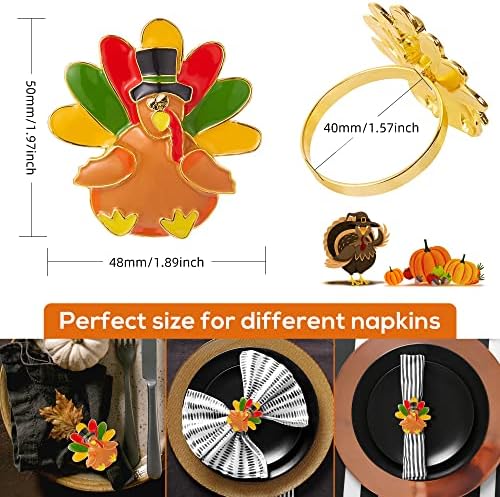 Halatool Thanksgiving Turkey Napkin Rings Set of 8, Alloy Fall Napkin Rings Dinner Tables Holders for Thanksgiving Weddings Holidays Gathering Dinner Party Decorations