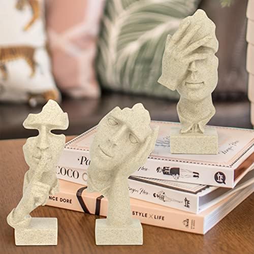 prosfalt 3 Pcs Thinker Statue, Silence is Gold Abstract Art Figurine, No Hear No See No Speak Modern Home Resin