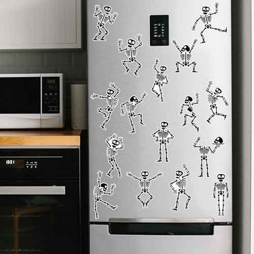Whaline 16 Pcs Halloween Refrigerator Magnets Skeleton Fridge Magnets Holiday Metal Magnetic Stickers Decal for Garage Door Locker Mail Box Decor