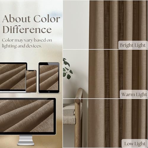 Semi Sheer 126 Inch Memory Shaped Pinch Pleat Linen Curtains Dutch Cocoa