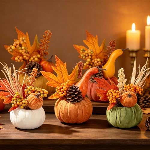 5PCS Fall Thanksgiving Pumpkins Decor for Autumn Home Indoor Decorations