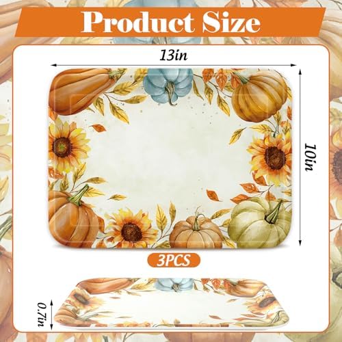 Whaline 3 Pcs Fall Serving Trays Watercolor Pumpkin Sunflower Plastic Platter Serving Dishes for Autumn Harvest Thanksgiving Party Sharing Snack Fruit Dessert