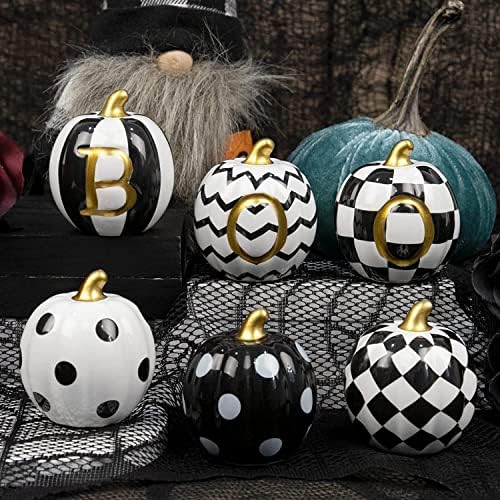 DAZONGE Set of 6 Ceramic Halloween Pumpkins Halloween Decorations Indoor