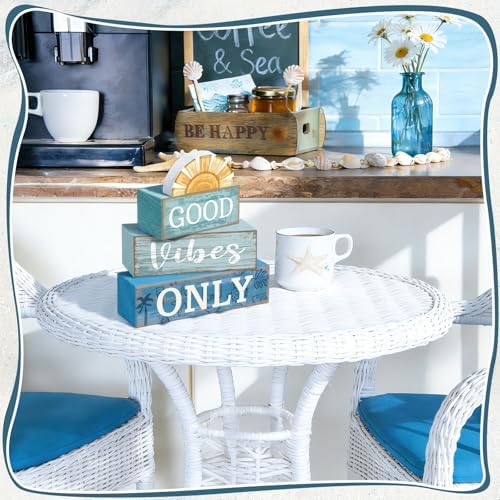 Lineshading 4 Pcs Summer Beach Table Decor Good Vibes Only Wooden Sunshine
