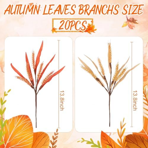 Suncalla 20 Pcs 13.8" Fall Artificial Wheat Stems, Golden Orange