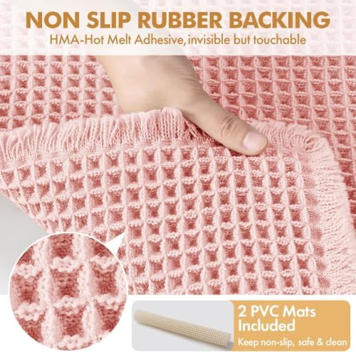 MIULEE Set of 2 Waffle Bathroom Rugs Boho Bath Mat Pink 17x24 Inch