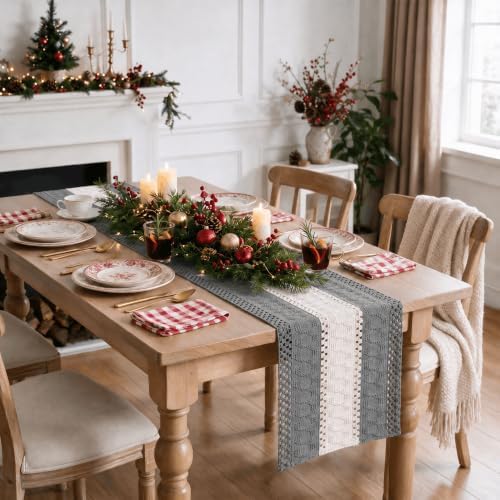 Artoid Mode Grey Farmhouse Woven Table Runner 12x72 Inch