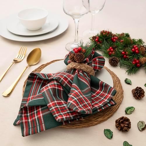 Blue Needles Gingham Buffalo Plaid Cotton Dinner Napkins Set of 12-18"x18"