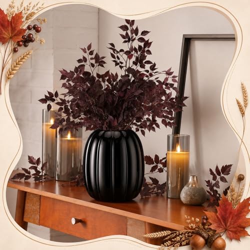 Beeveer 6.7 Inch Ceramic Pumpkin Vase, Large Black Pumpkin Utensil Holder