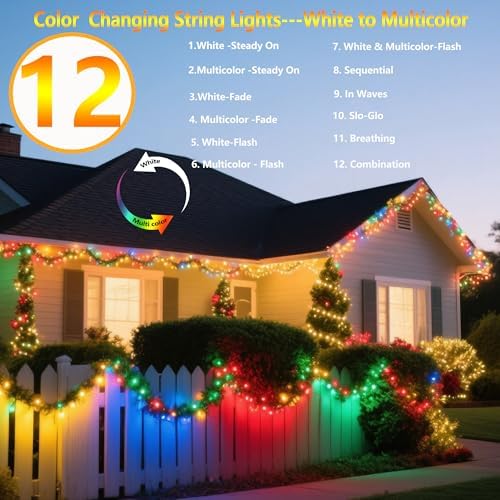 Joomer Solar Christmas Lights, 2PACK Total 144FT 400LED Color Changing