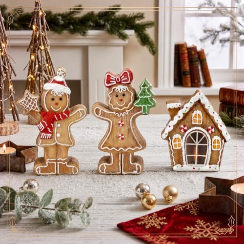 Suzile 3 Pcs Christmas Gingerbread Wooden Table Decorations