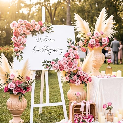 Auihiay 104PCS Pink Roses, Realistic Silk Velvet Pink Artificial Flowers