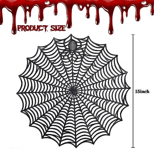 6 Pcs Halloween Spider Web Placemats, Brown, 15" Diameter